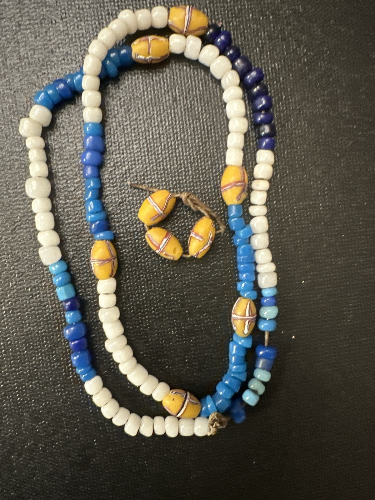 Old Venetian French Yellow Cross W/mixed Pony Beads 1850 Circa 24” Necklace