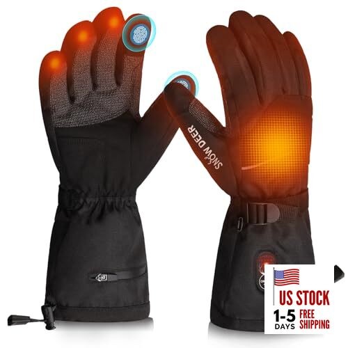  Heated Gloves for Men Women - Rechargeable, Waterproof, Cut X-Large Black