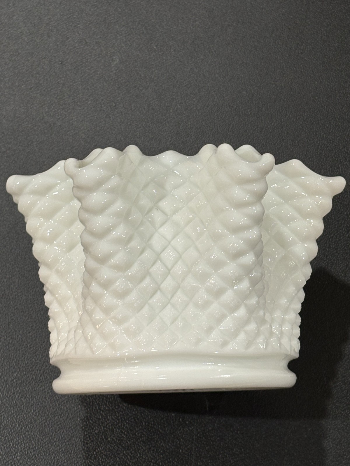 VTG Westmoreland Milk Glass English Hobnail Diamond Deep Crimp Pinched Vase