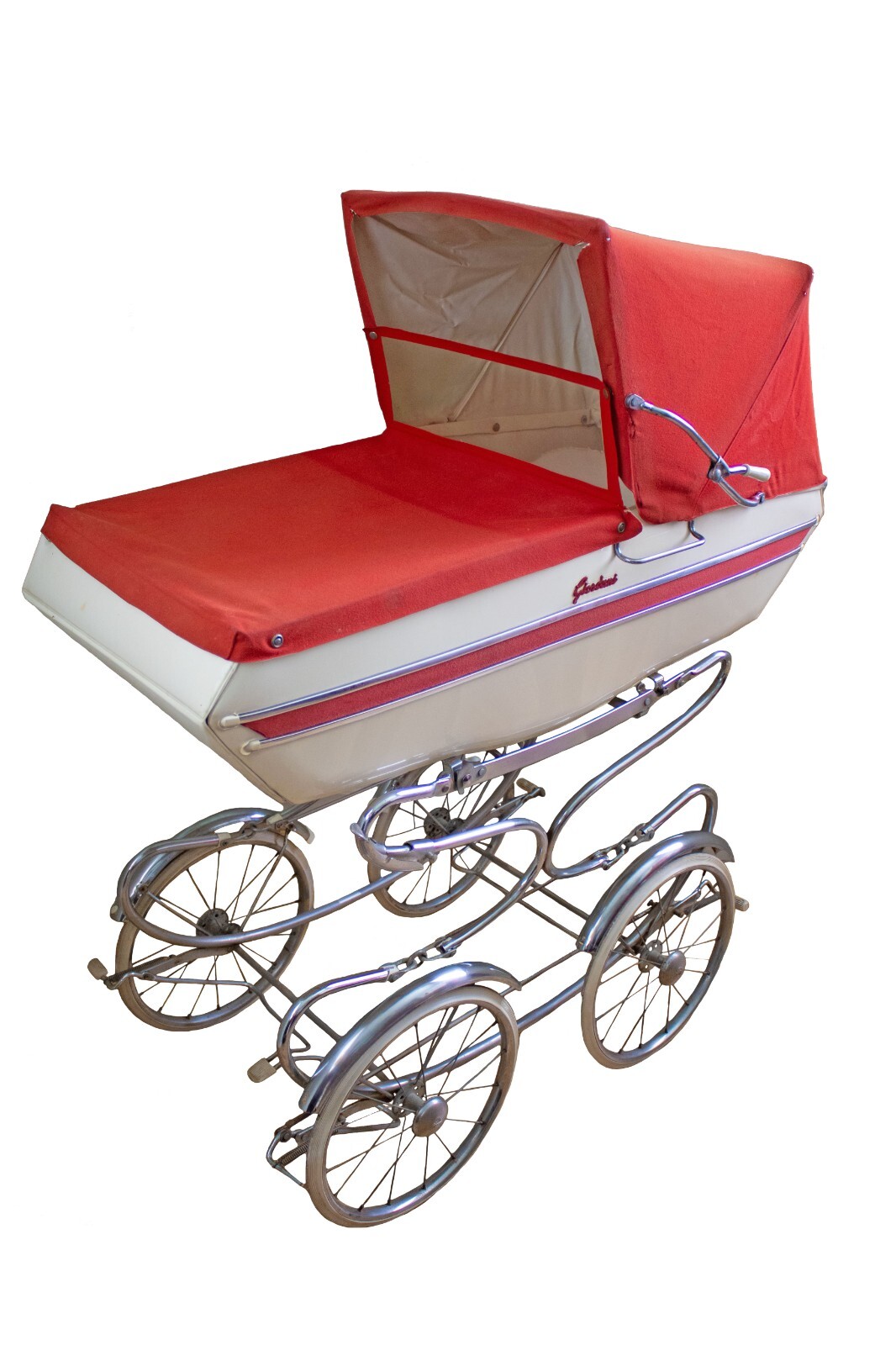 RARE Vintage Italian Giordani Mid-Century Red and White Baby Pram