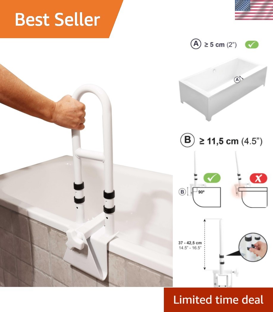 Adjustable Bathtub Safety Rail, Shower Grab Bar Handle for Seniors, Elderly a...