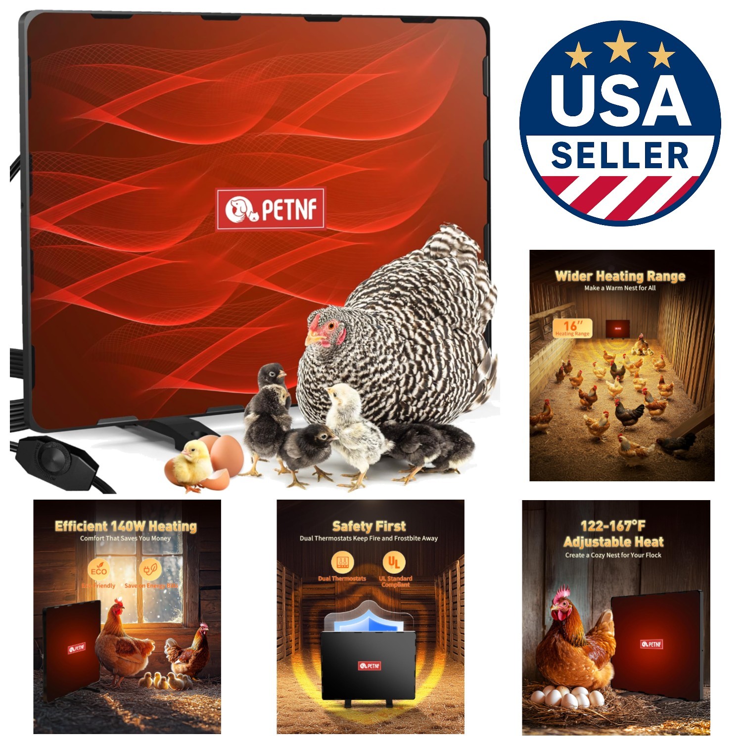 Versatile 140W Chicken Coop Heater - Adjustable & Easy to Install Radiant Heat