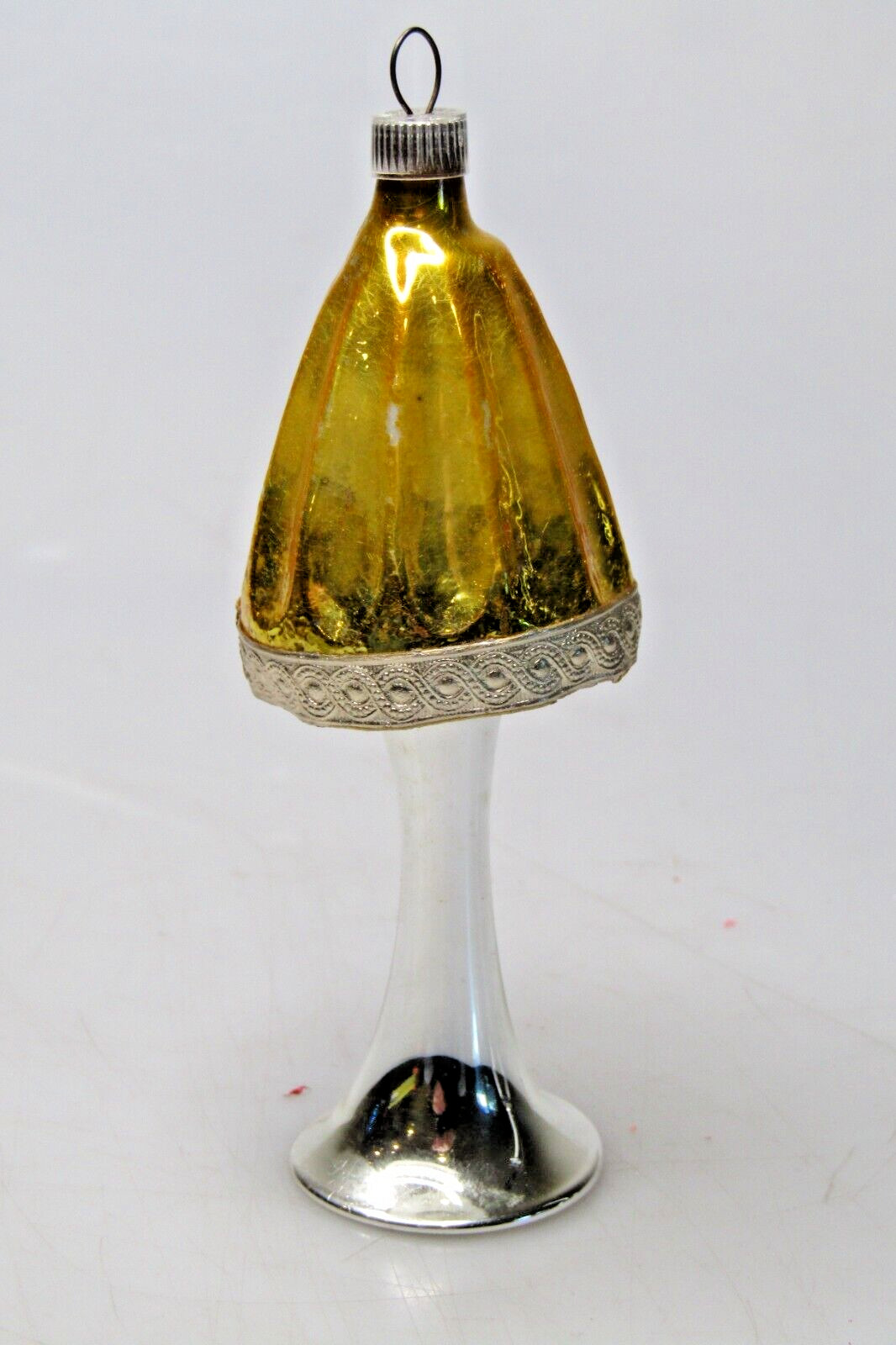 Vintage Glass Fluted TABLE LAMP Scrap Paper Christmas Ornament Germany Gold