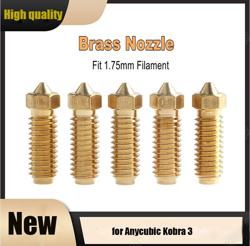 for Anycubic Kobra 3 Brass Nozzle 0.2mm-1.0mm Replacement for 3D Printer AAU