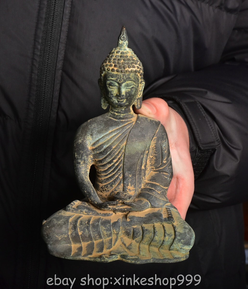 7" Old Chinese Copper Buddhism Ayutthaya Buddha Statue Sculpture