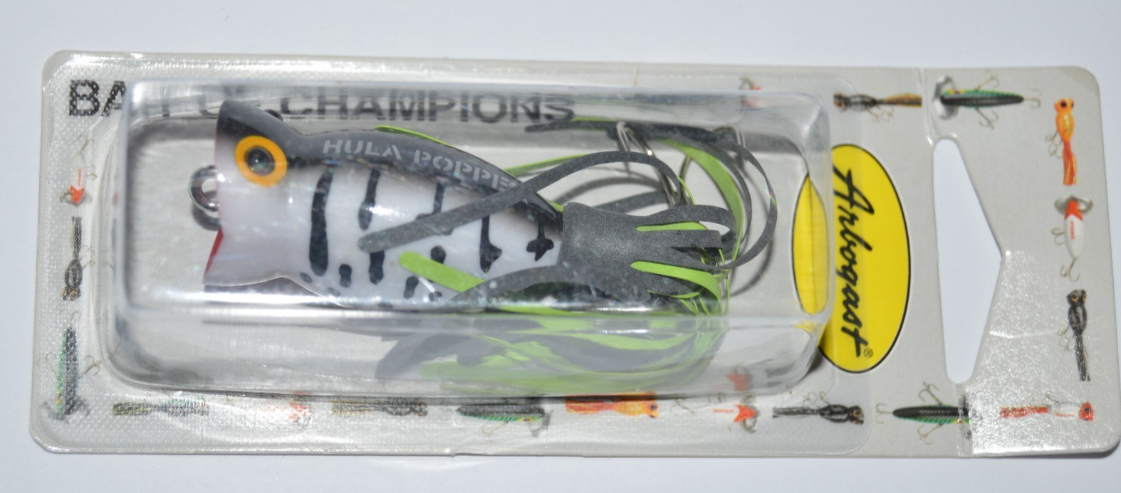 arbogast hula popper bass topwater g770-10  1/4oz   white coachdog