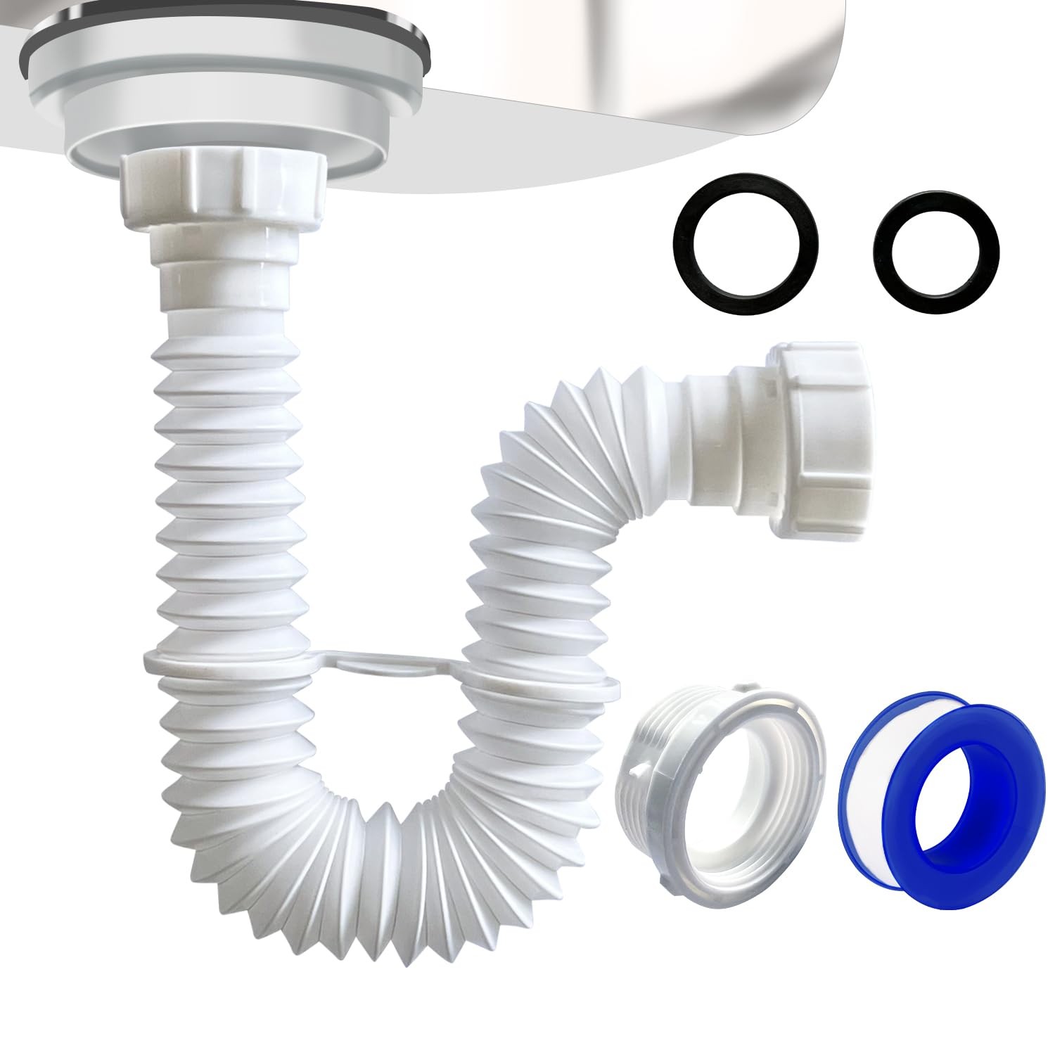 VIVIDA 1-1/2" Sink Drain Pipe Kit, Flexible P 7.5" to 17.7", White 