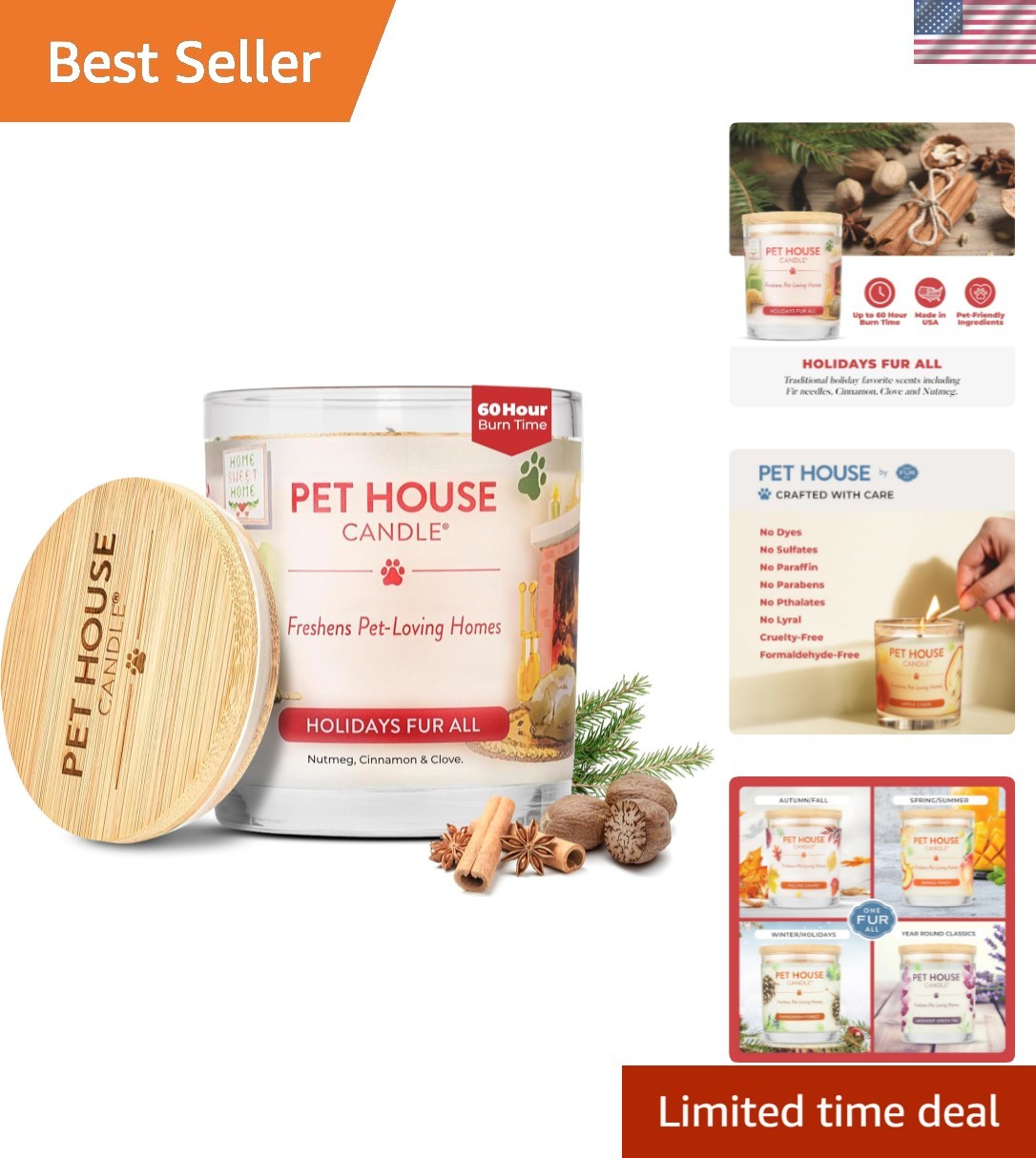 Pet House Scented Candle Plant Based Pet Odor Candle Clean Burning, Long Last...