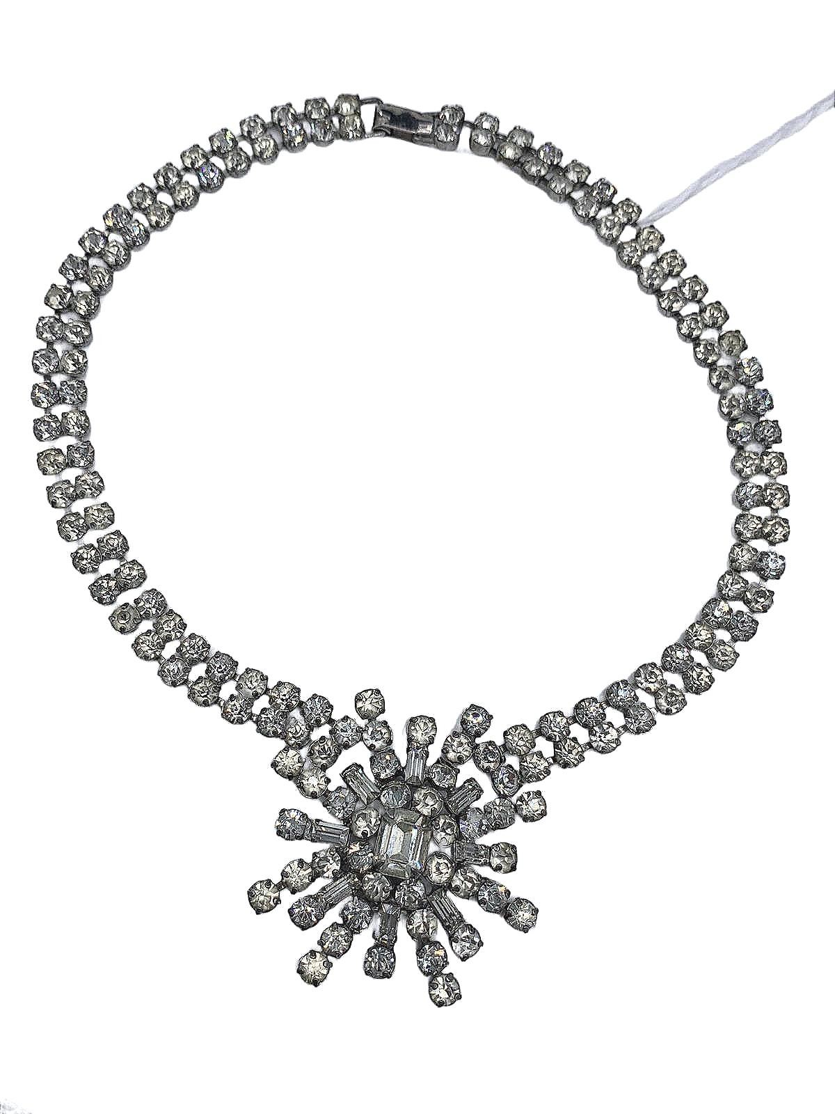 Jay Flex Sterling Sterling Silver Rhinestone Starburst Necklace and Pendant