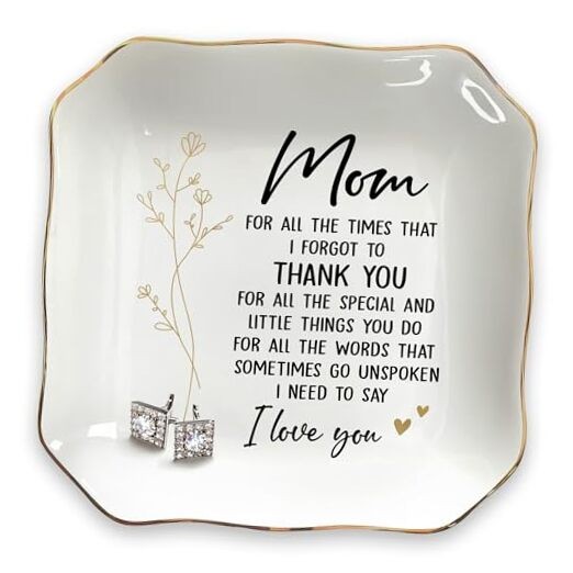  Birthday Gifts for Mom - 4"x4" Ceramic Jewelry Dish Tray White - All the Times