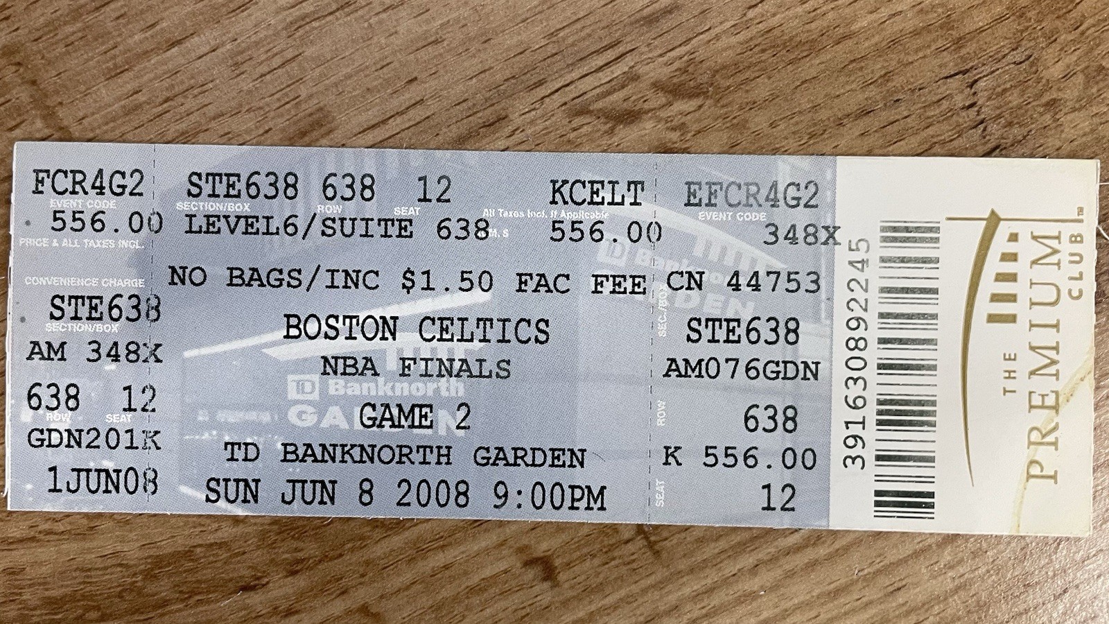 Boston Celtics 2008  Finals Ticket vs. LA Lakers Game 2