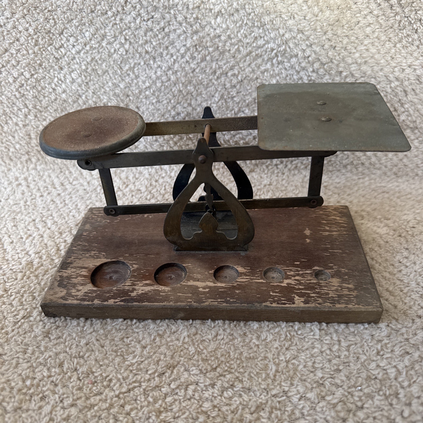 Vintage Antique Wood Balance Postal Scale No Weights Metal