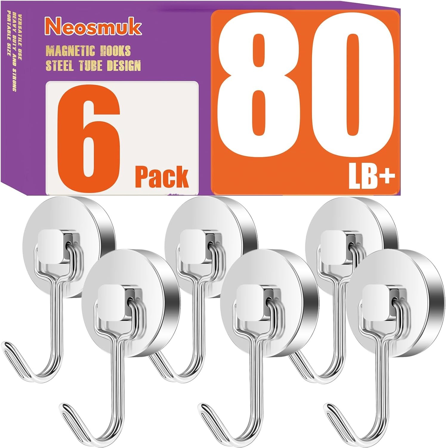 6 Pack Heavy Duty Magnet Hooks for Cruise Cabins, 80lb Pull