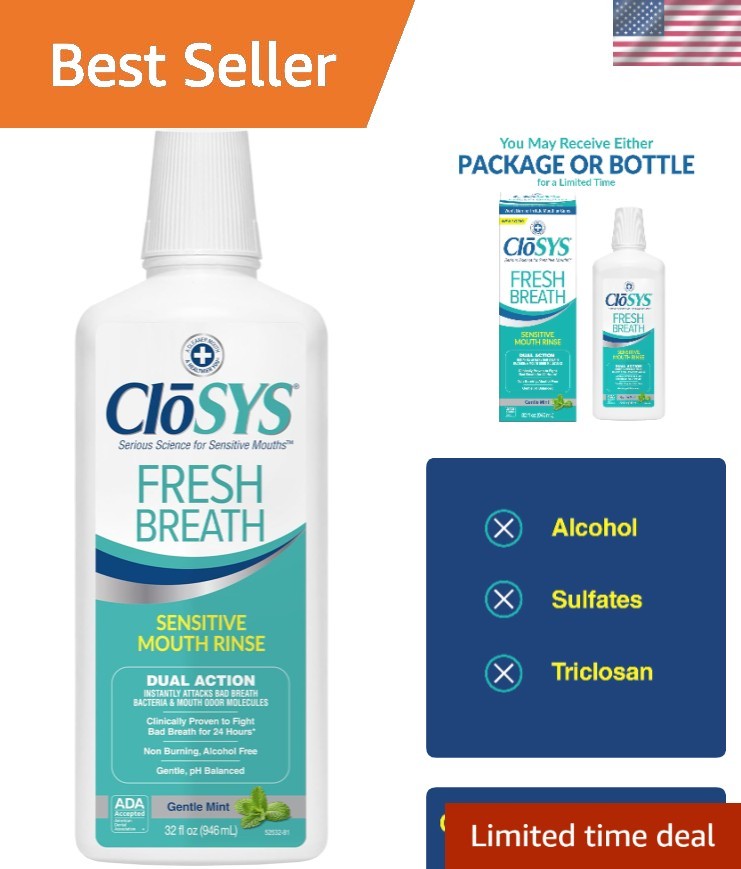 Fresh Breath Mouthwash 32 Oz - Alcohol & Dye Free, Ideal for Sensitive Mouths