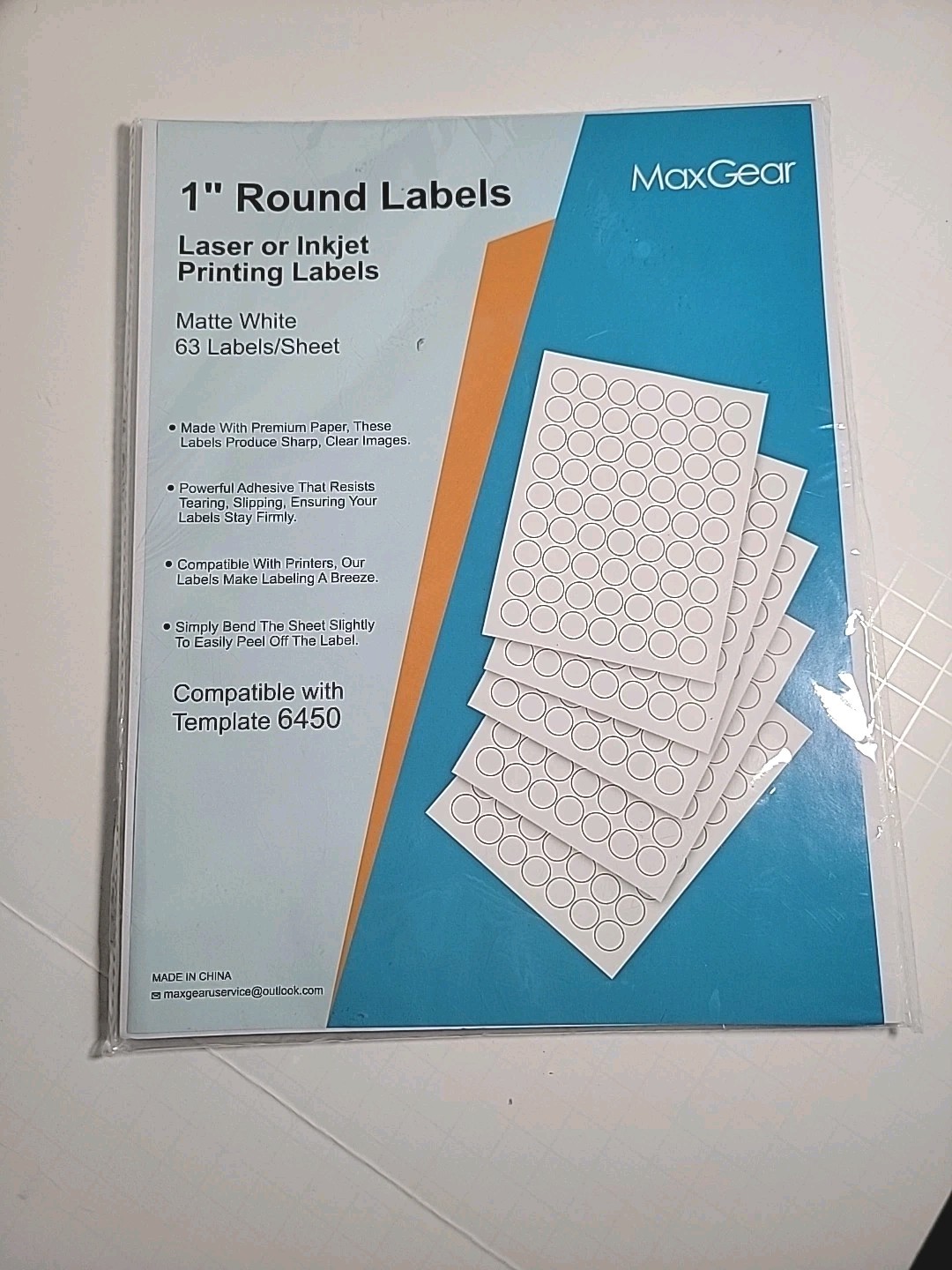 MaxGear 1" Round Printable Sticker Labels Matte White, Inkjet & Laser, 30 Sheets