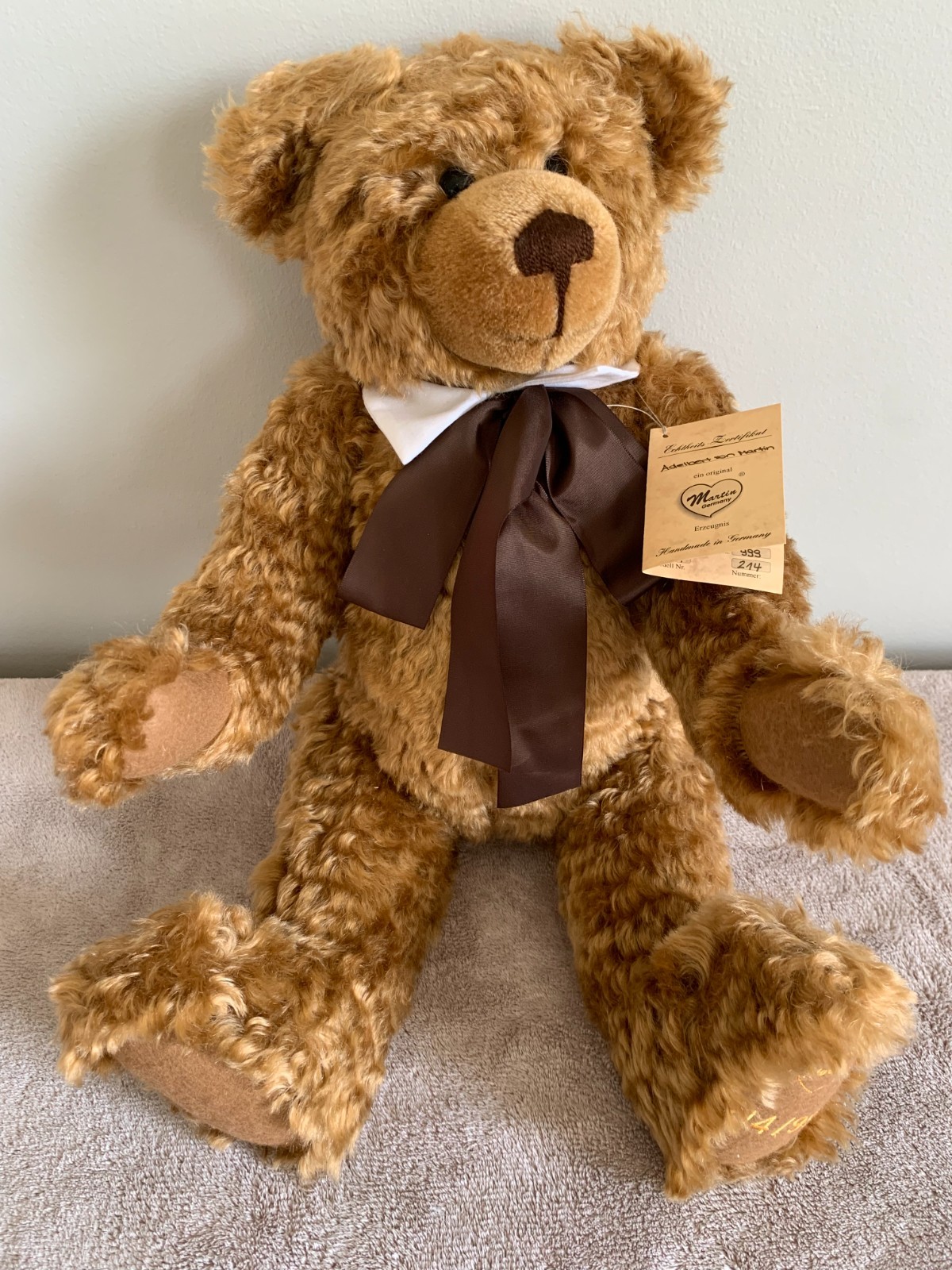1999 Martin Mohair German Teddy Bear Growler Ltd Ed 214/999 Adelbert von Martin