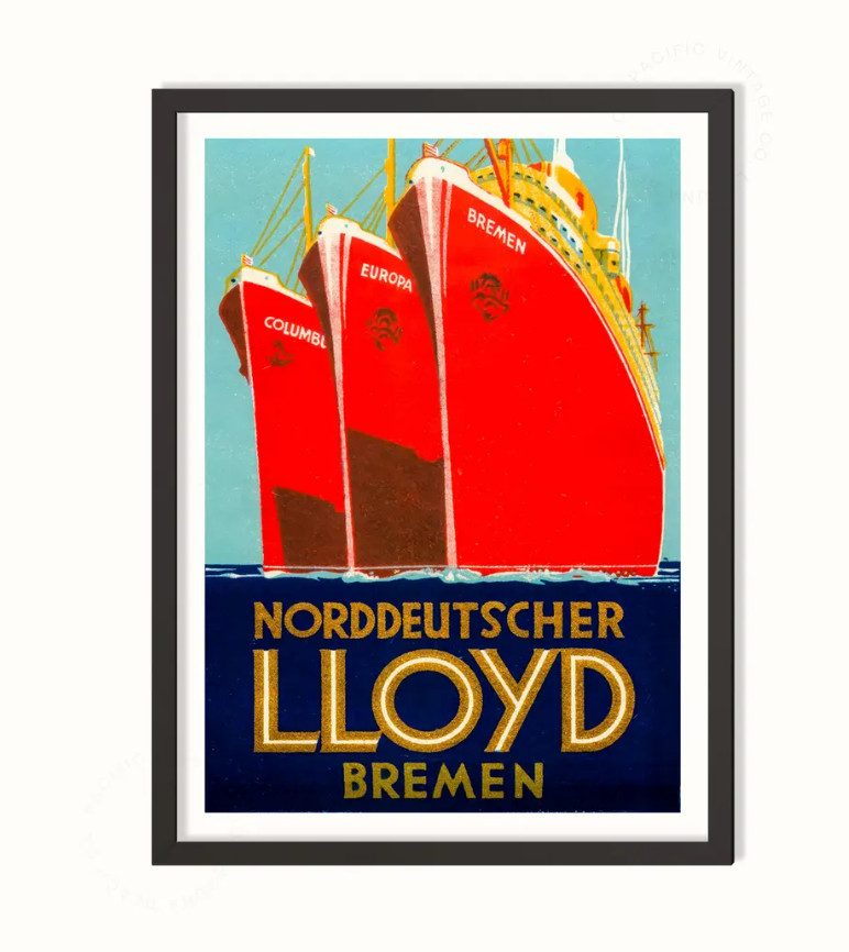 Norddeutscher Lloyd Bremen Vintage Poster – Retro Ocean Liner Art