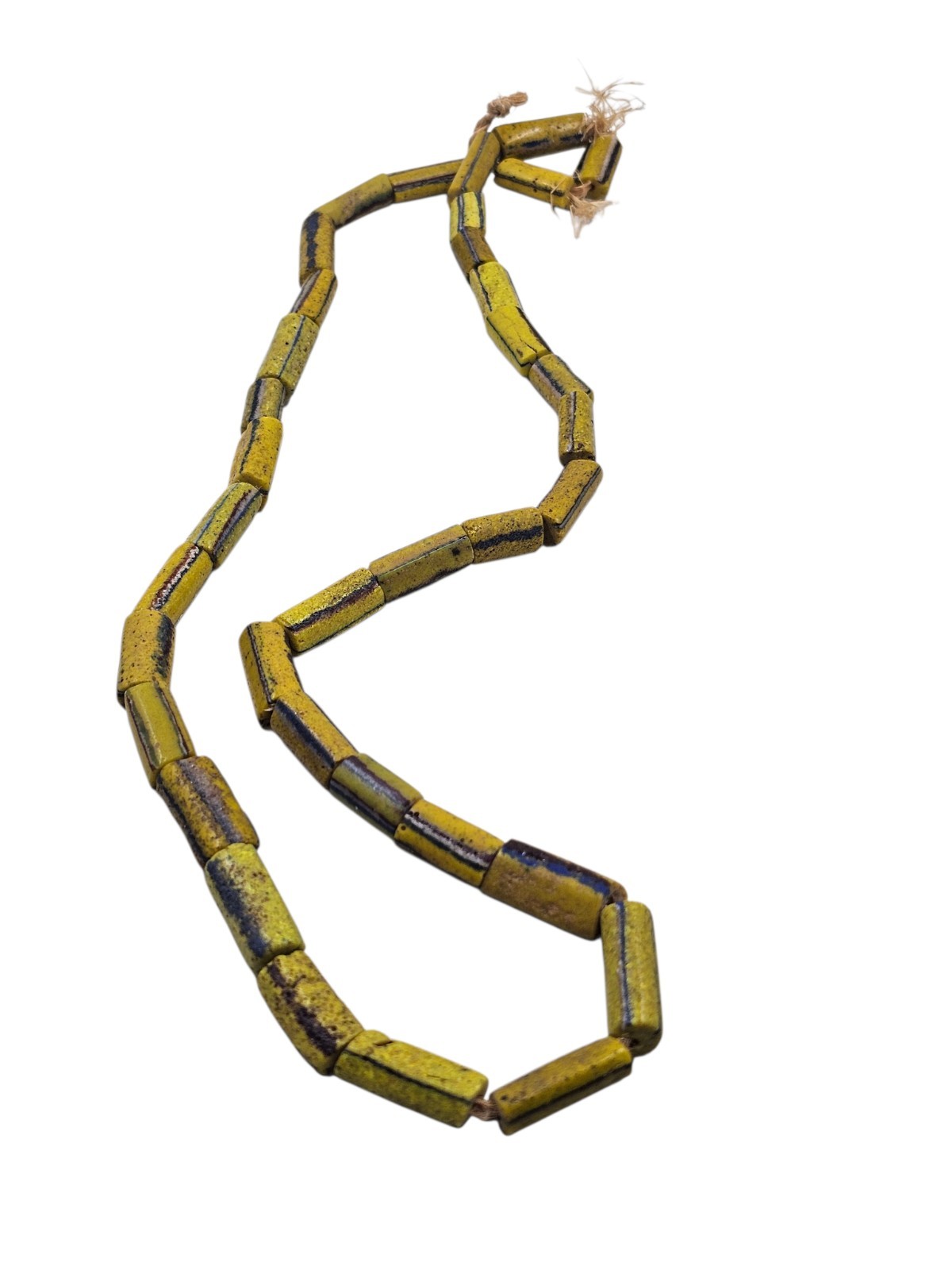 Antique Yellow Striped African Trade Beads Glass Necklace 22" Chevron Style