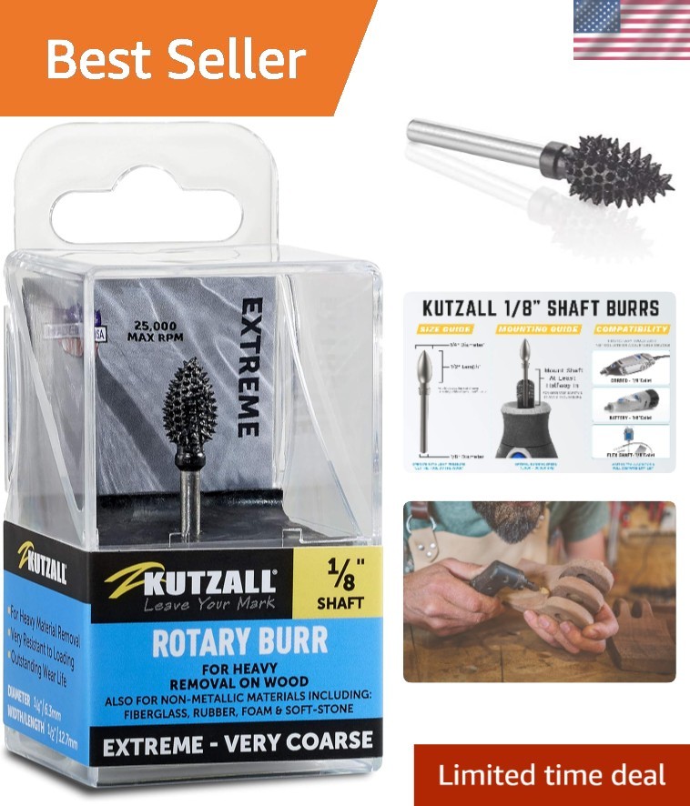 Very Coarse Tungsten Carbide Rotary Burr, 1/8" Shaft for Fast Material Removal