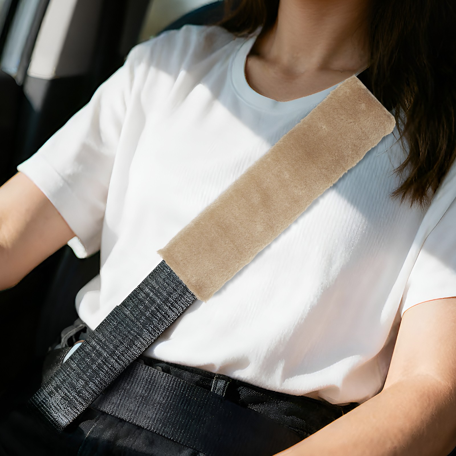 2 Pcs Car Seat Belt Cover Pad Soft Fluffy Seatbelt Cushion Light Red