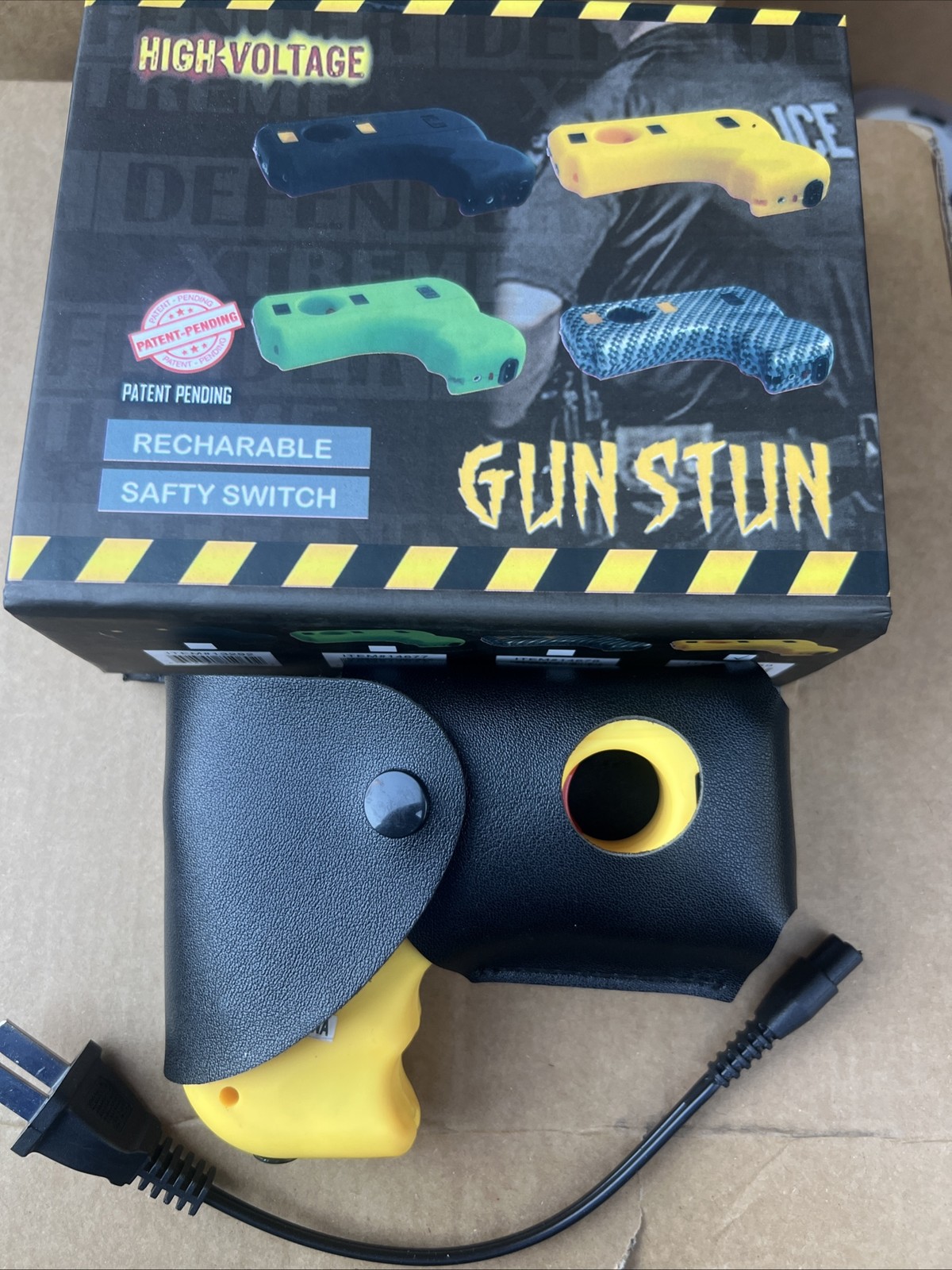 DEFENDER 10 MV Rechargeable Pistol Grip STUN GUN w/ LED Light & Holster YELLOW