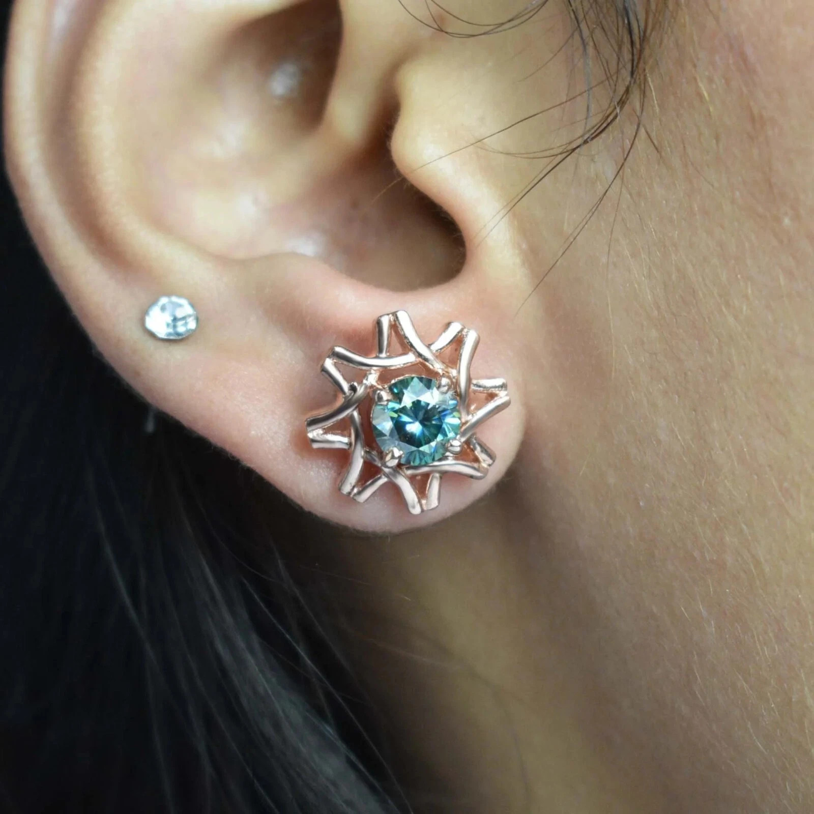 2.20 Ct Treated Certified Blue Diamond Solitaire Stud Earrings In 925 Silver