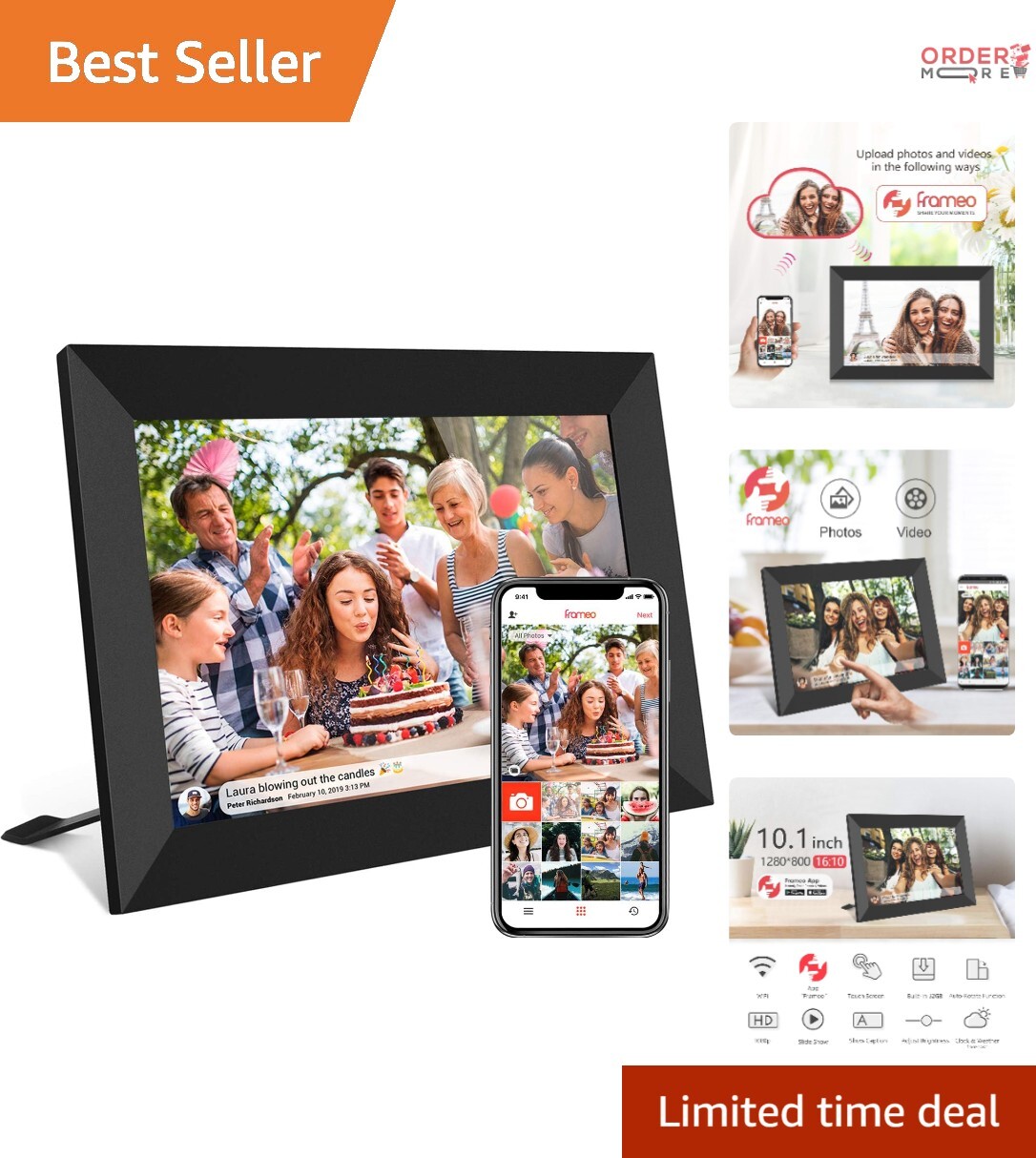 Digital Photo Frame 10.1 Inch IPS LCD WiFi 32GB Touchscreen Instant Sharing