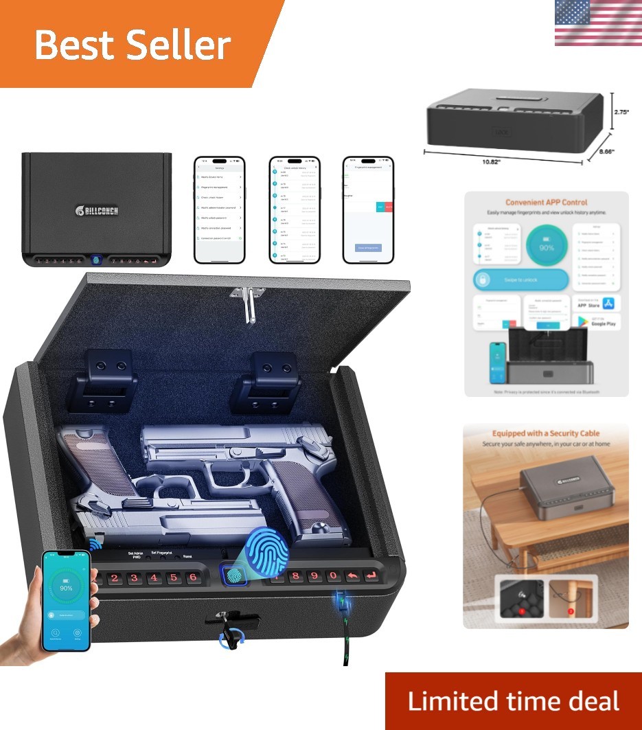 4-Way Access Biometric Gun Safe - Secure Handgun Storage with Anti-Theft Alarm