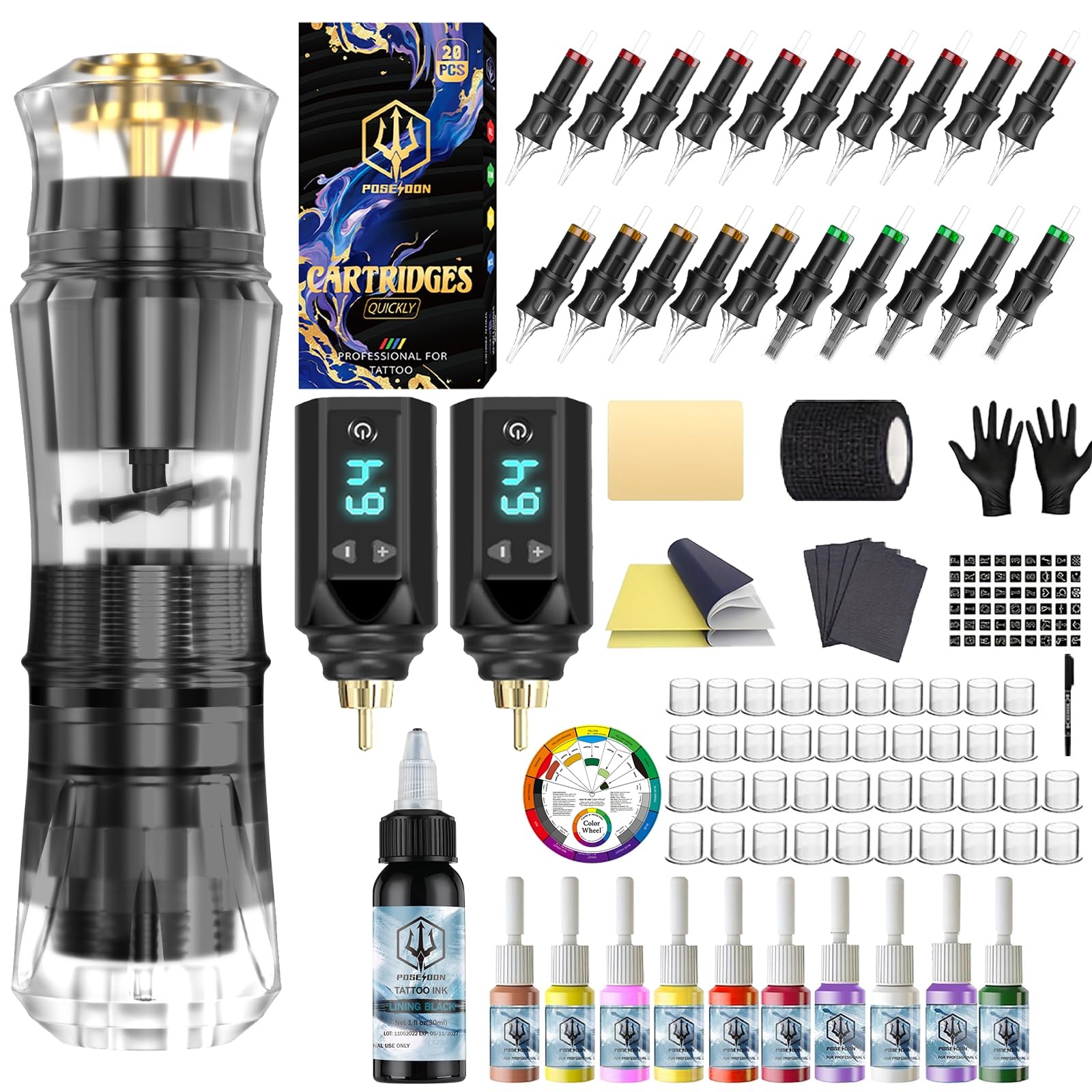 Tattoo Pen Set, Cordless Tattoo Gun Kit Tattoo Kit with 2Pcs Battery and 20 P...