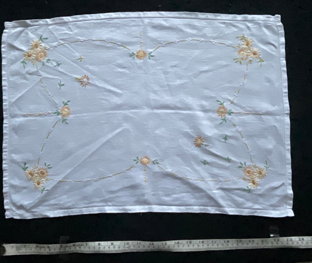 Vintage Embroidered doily / tray cloth /tablecloth  cottage core retro