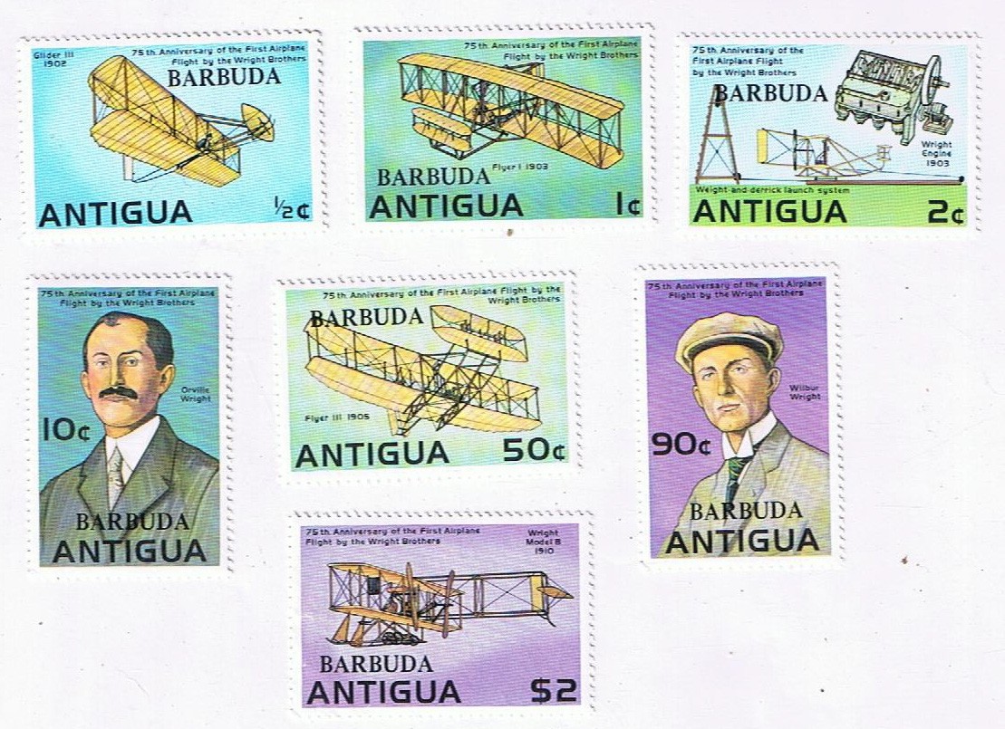 Stamps Antigua Barbuda 1978 # 495-501 75th Anniversary Wright Bros Flight MNH