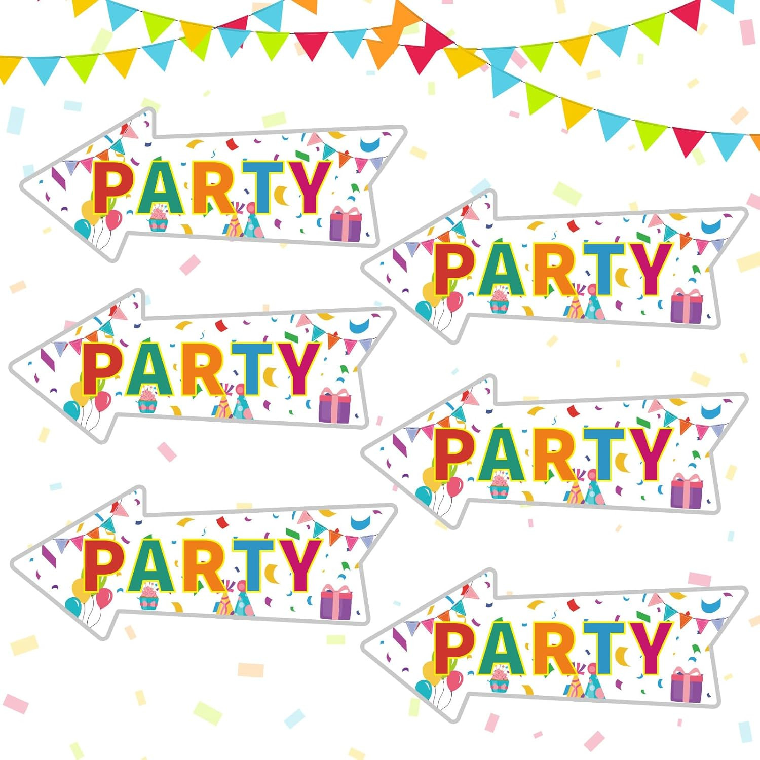 6 PCS Party Signs 14.4 X 5.6 Inches Arrows Party Yard Sign with Stakes Double Si