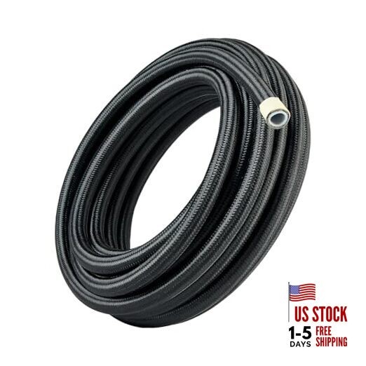  6AN PTFE Fuel Hose Line, AN6 Fuel Line E85 Nylon Braided 5FT 6AN 5FT Black