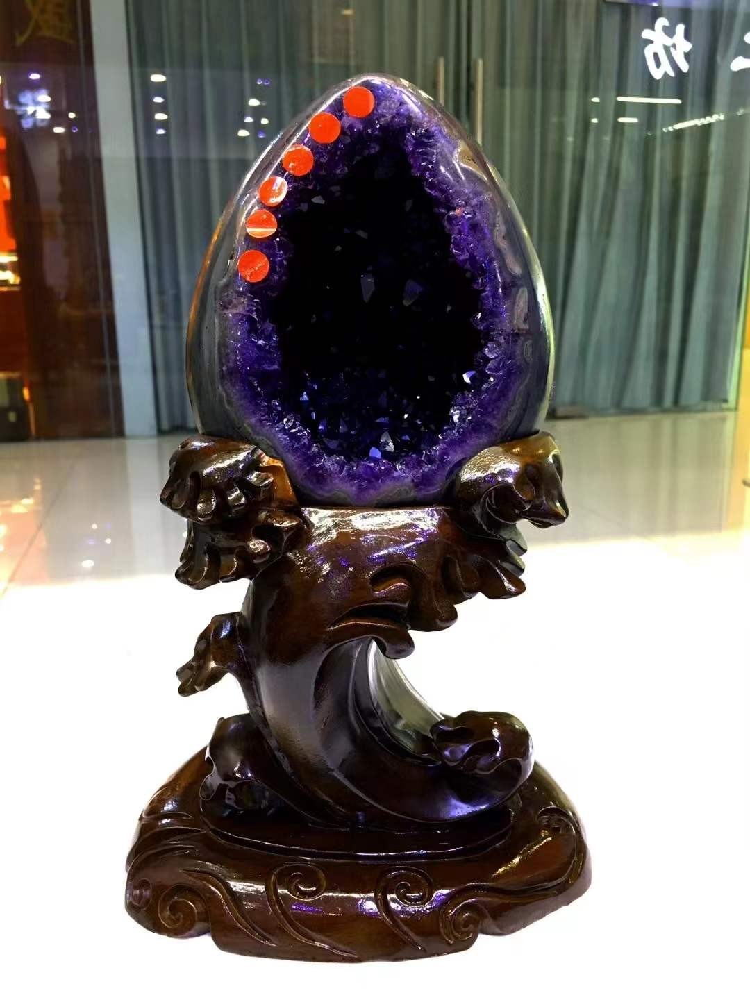 11.9LB Natural amethyst Geode Mineral Quartz dinosaur egg Energy Healing+stand