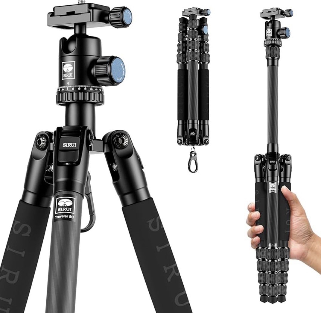 SIRUI Traveler 5C Carbon Fiber Tripod Ball Head 54.3in for Camera Smartphone