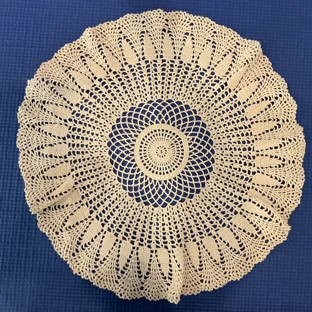 Vintage Handmade crocheted  Doily  beige 14 inch  Circle  Retro Cottage Core