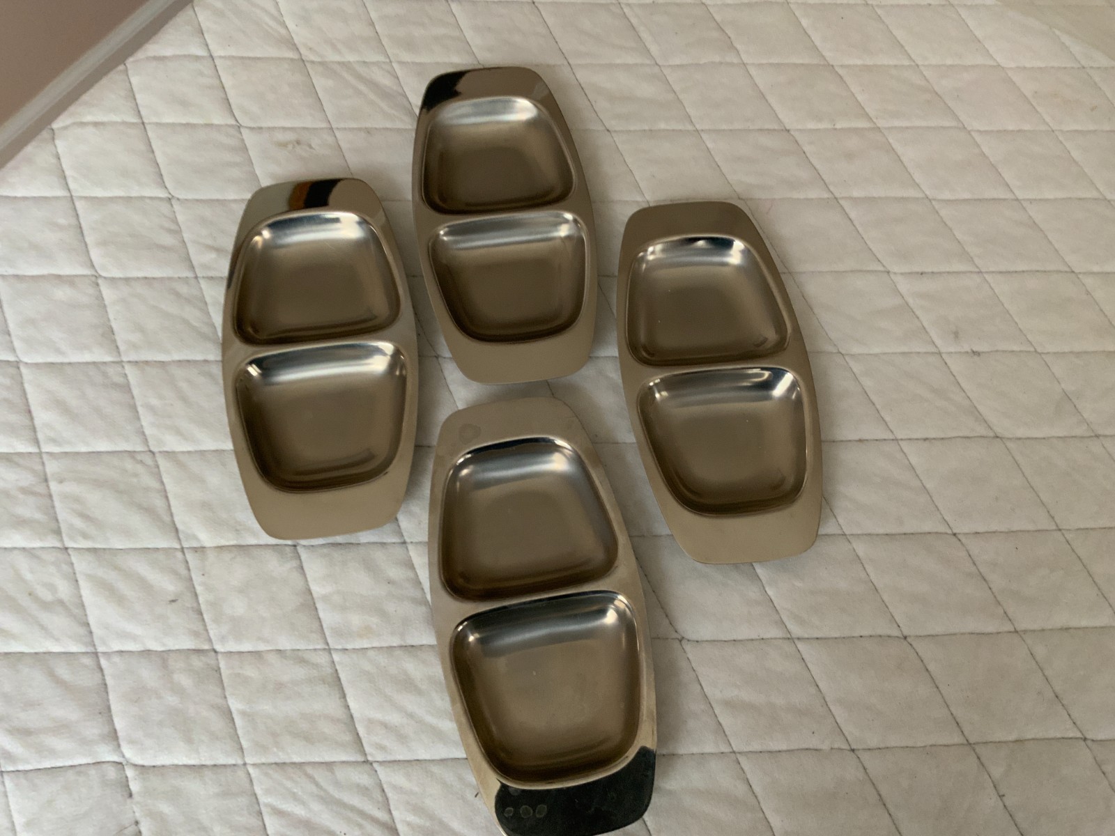 4 Vintage Alfra Alessi Italy Stainless steel Divided Relish serving Tray 7"x3"