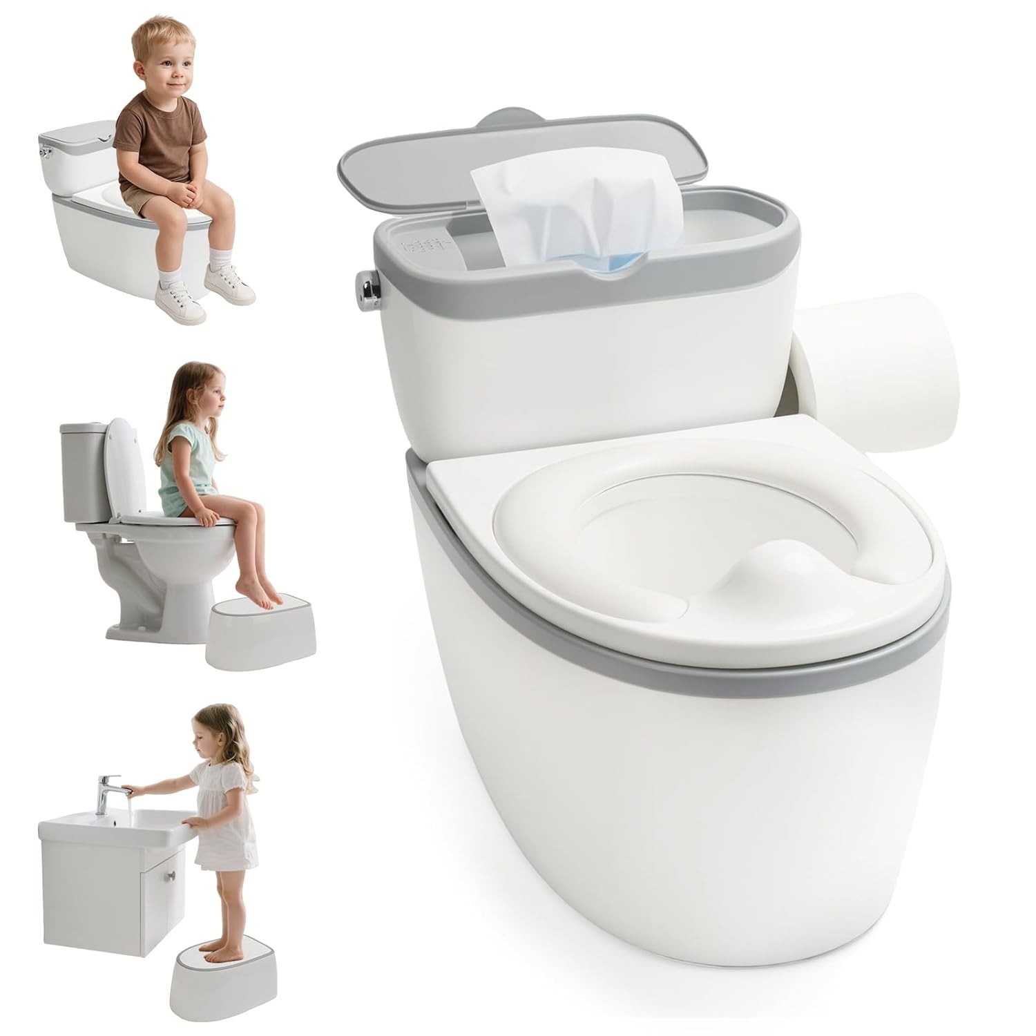 3-in-1 Toddler Potty Training Toilet, for Ages 6 Months+, Realistic Potty Traini