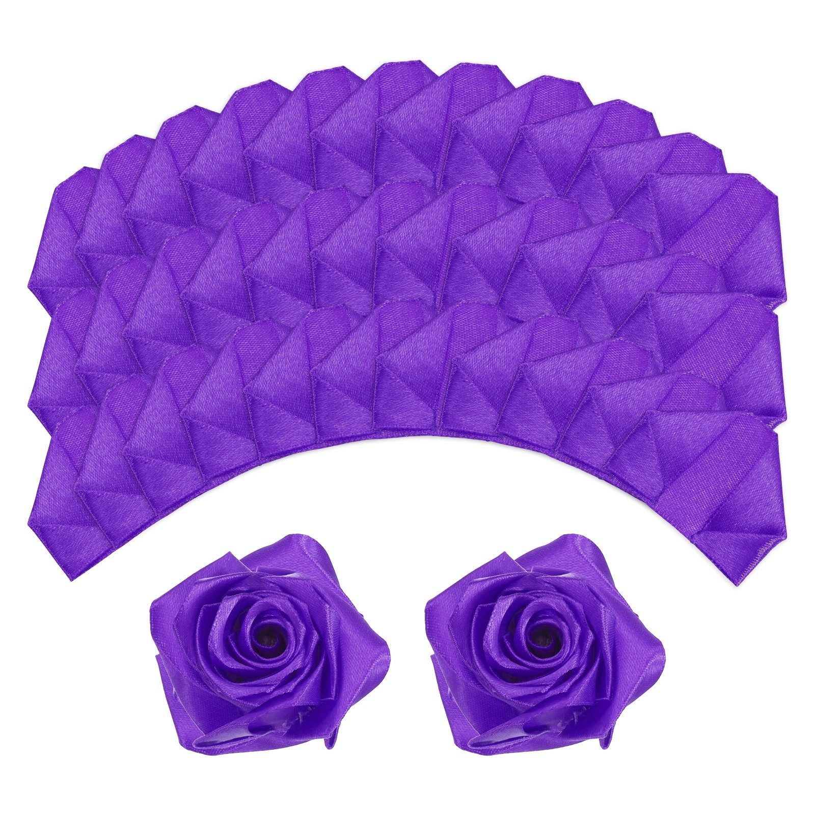 100pcs Eternal Roses Petals, Premade Satin Ribbon Flowers, Dark Purple