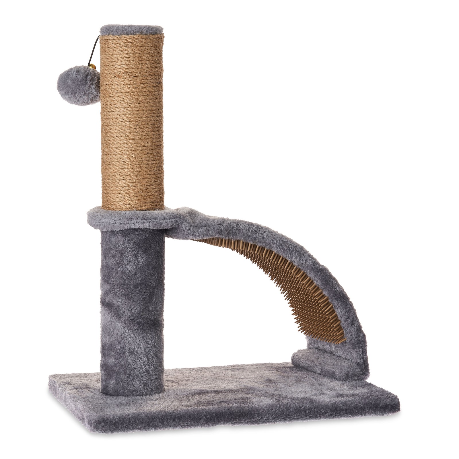 17"Deluxe Jute Cat Scratching Post with Arch Grooming Massager, Gray, Pack of 1