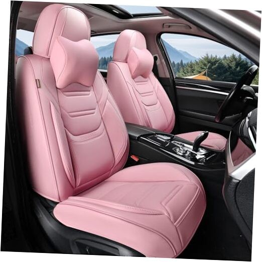 Pink Car Seat Covers Breathable Leather Automotive Front Front Pair Cute Pink