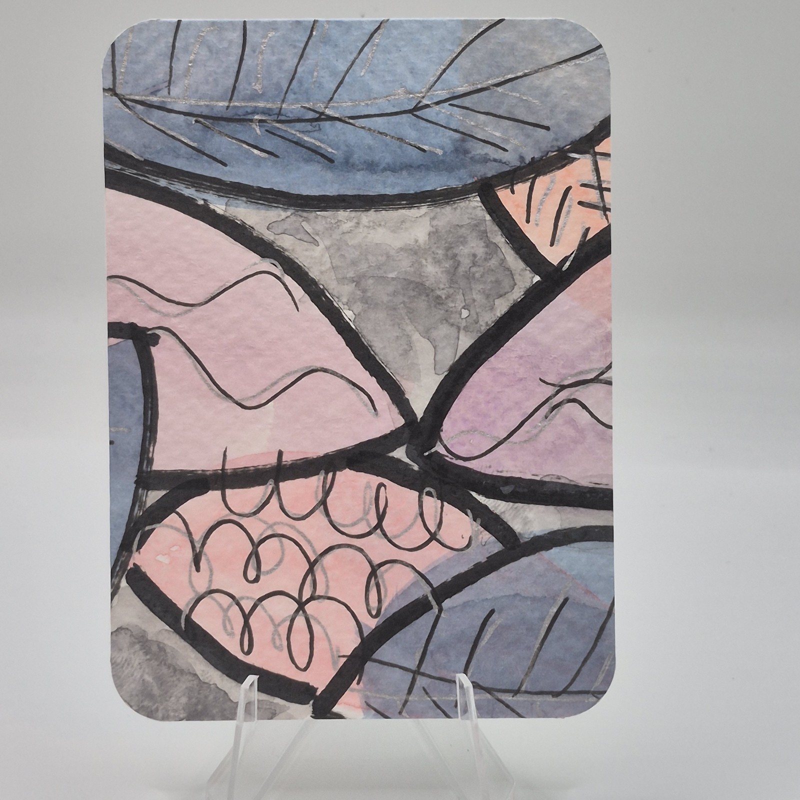 ACEO Original, Watercolor Mini Painting, silver highlights, 3.5in by 2.5in Art