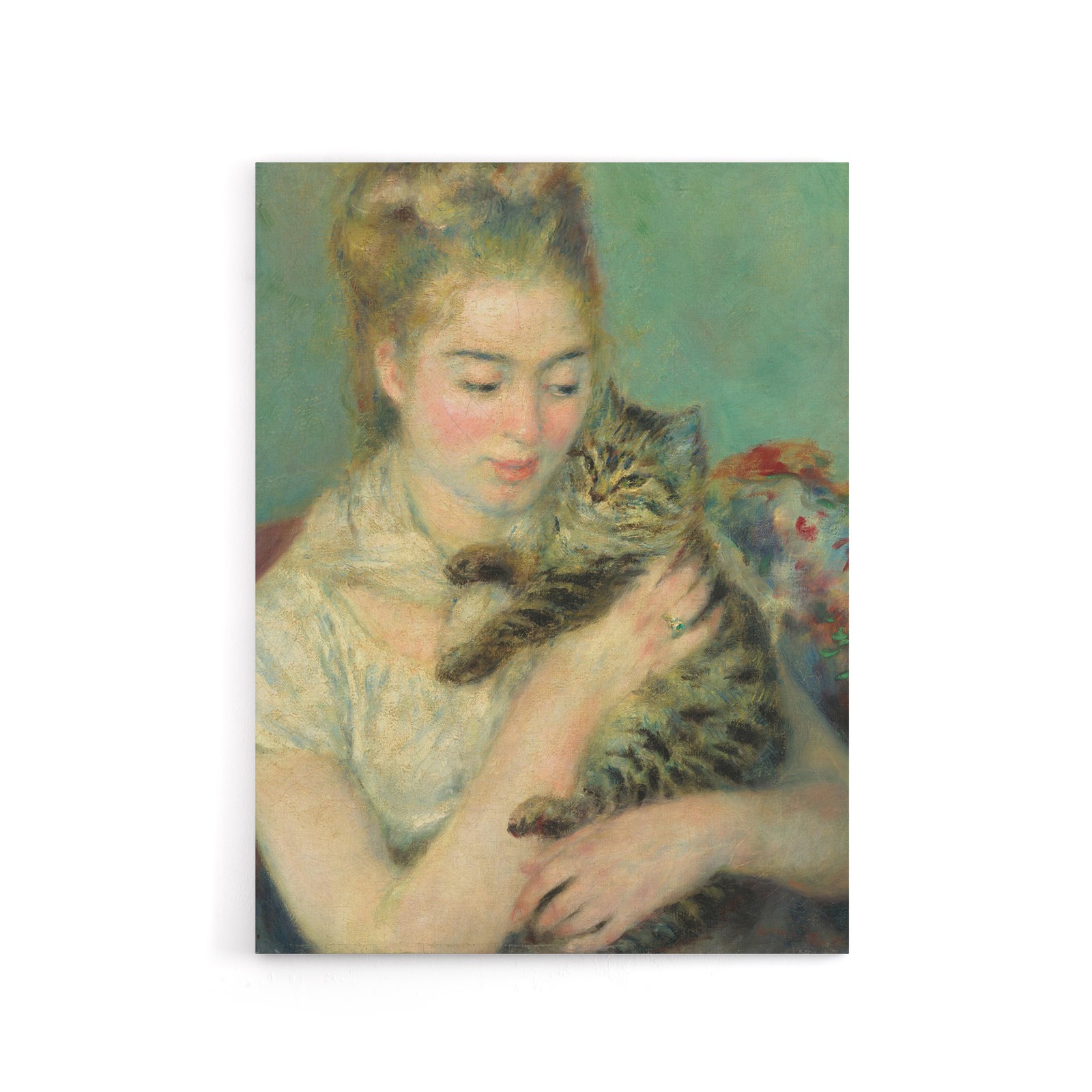 Woman with a Cat Renoir Vintage Canvas Wall Art Print