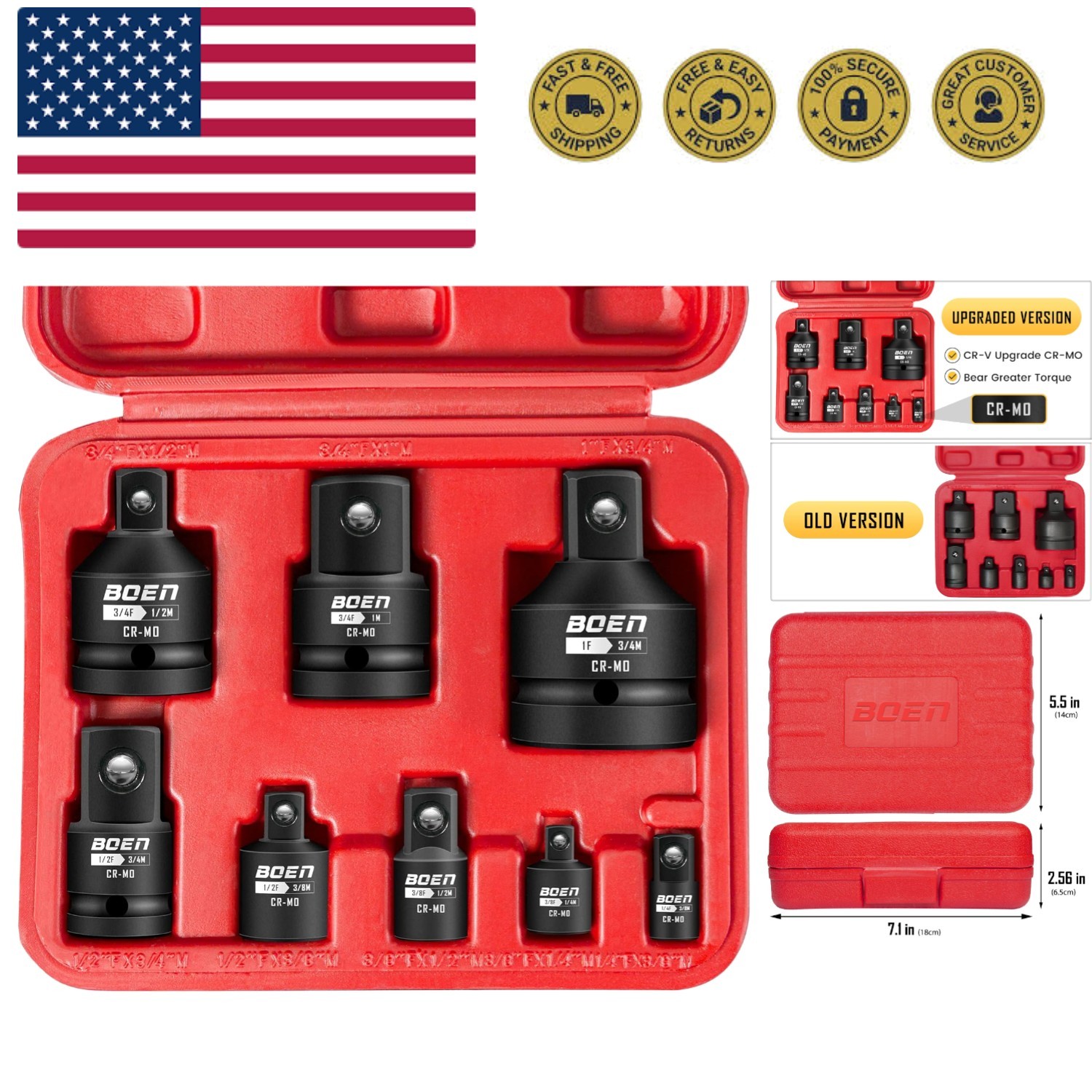 8 Piece Impact Socket Adapter and Reducer Set, 1/4" 3/8" 1/2" 3/4" Drive Sock...