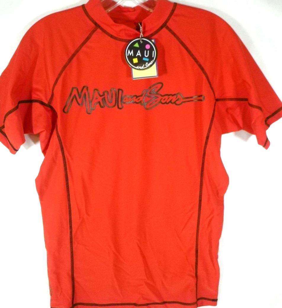 Maui & Sons-Rash Guard-Surfing-Beach Swim Shirt-Mens Adult Small-Red-NEW! UPF 50
