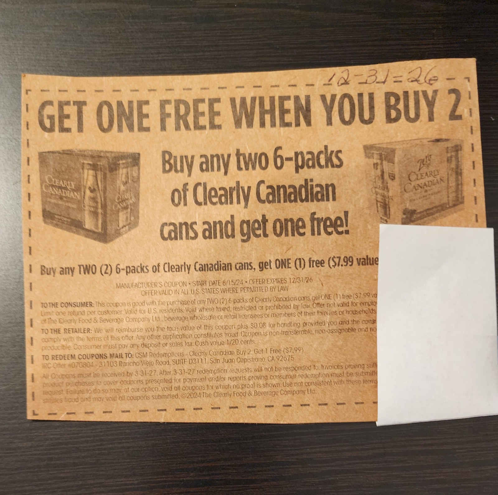 Clearly Canadian Water Coupon Expires 12-31-2026