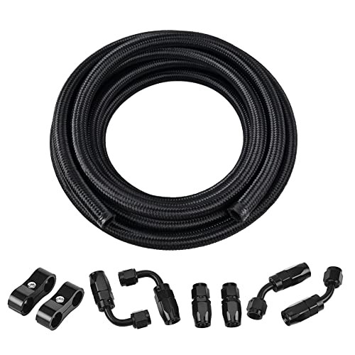  12AN Fuel Line Kit,AN12 Braided Nylon Fuel Hose CPE 10FT Black 