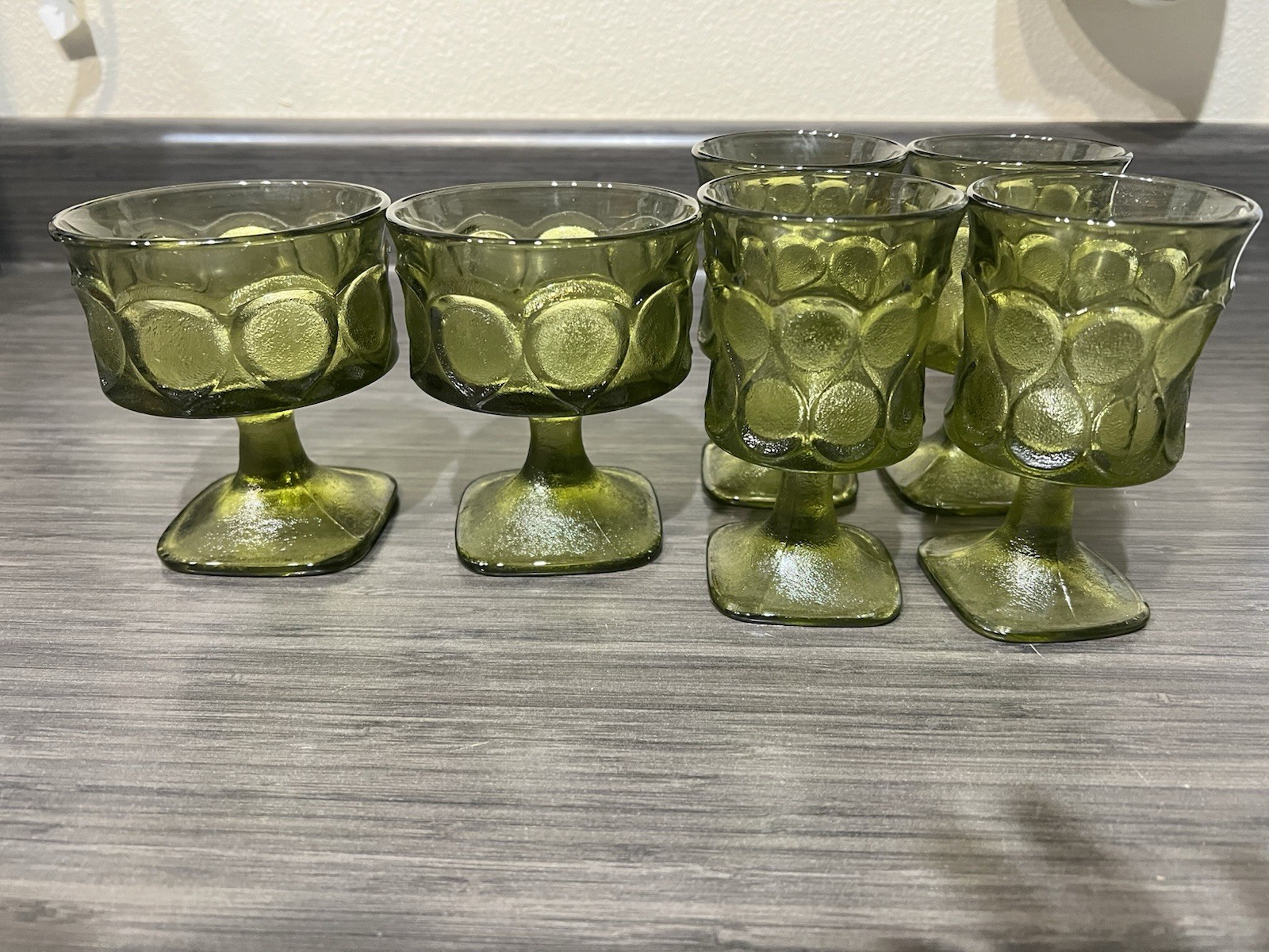 Set of 6 Vintage Noritake Green Glass Goblets Square Base Glass