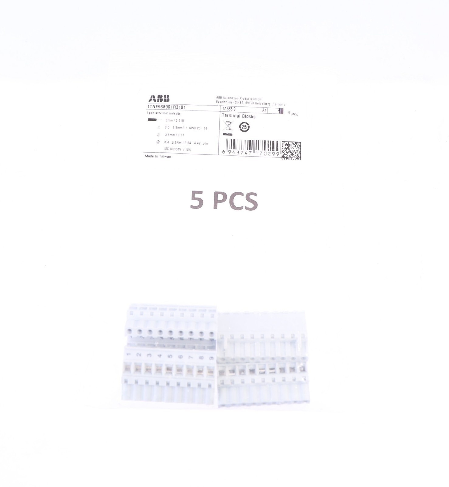   1TNE968901R3101 9 POLE SCREW TERMINALS 5PCS!  NEW! *tm