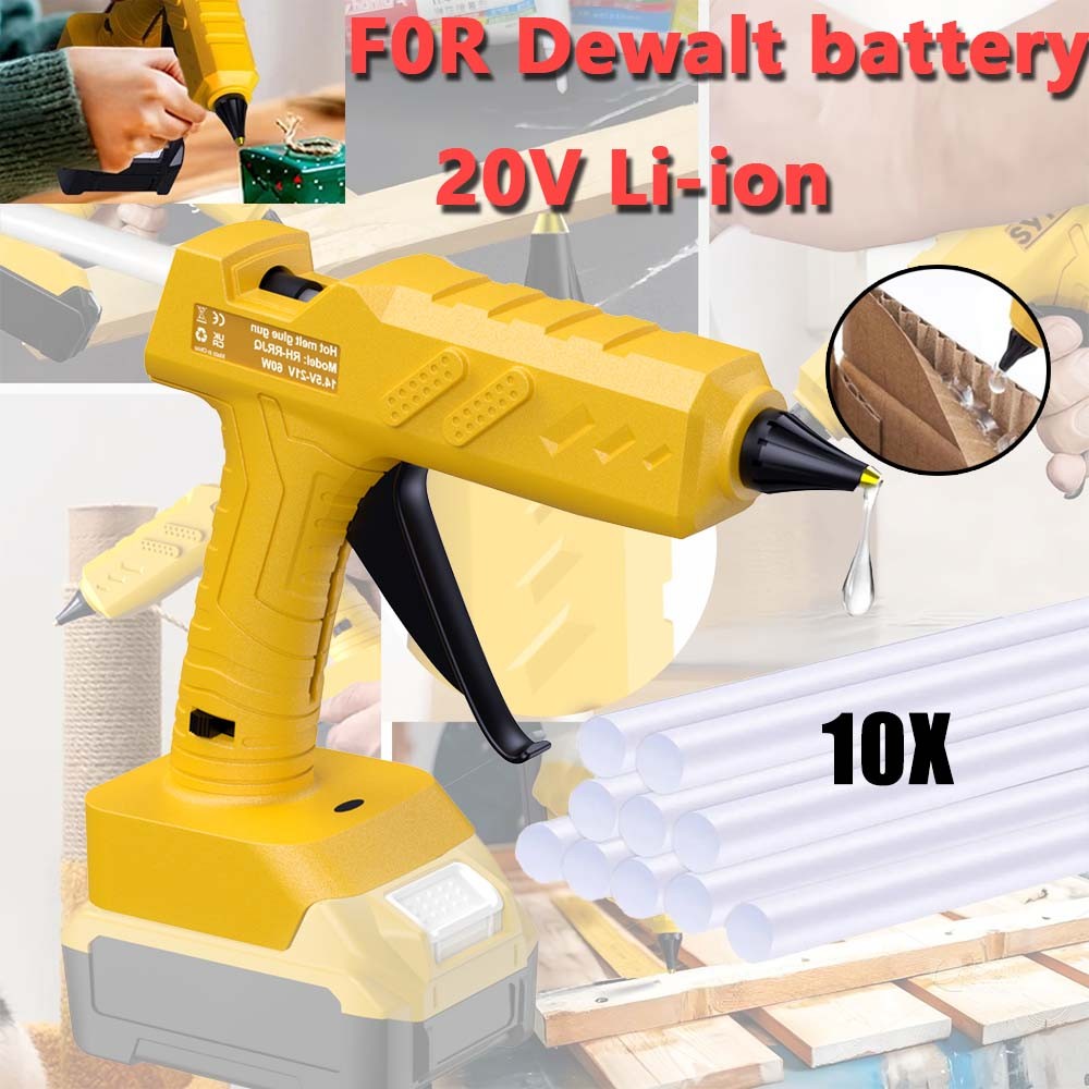 PACK Hot Melt Glue Gun Cordless For Dewalt 20V Max Li-Ion Battery w/10X Sticks